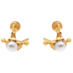 Freshwater Pearl 18-Karat Yellow Gold small single pattern Fine Earrings
