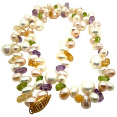 Vintage Freshwater Pearl, Amethyst, Peridot and Citrine Necklace
