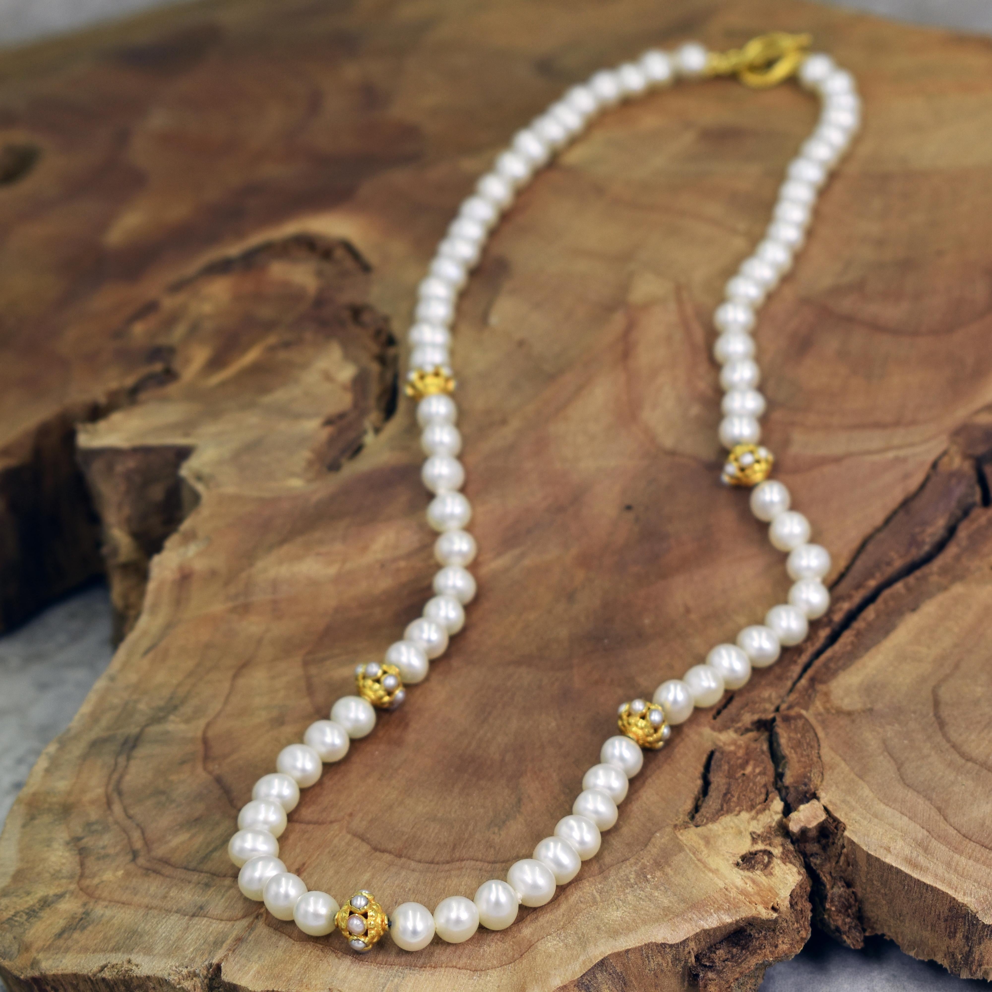 Collier de perles d'eau douce et de perles en or 22 carats Pour femmes en vente