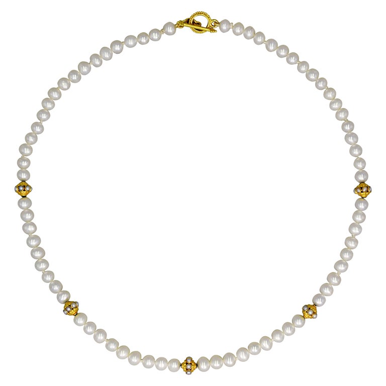 Freshwater Pearl and 22 Karat Gold Beaded Necklace For Sale at 1stDibs