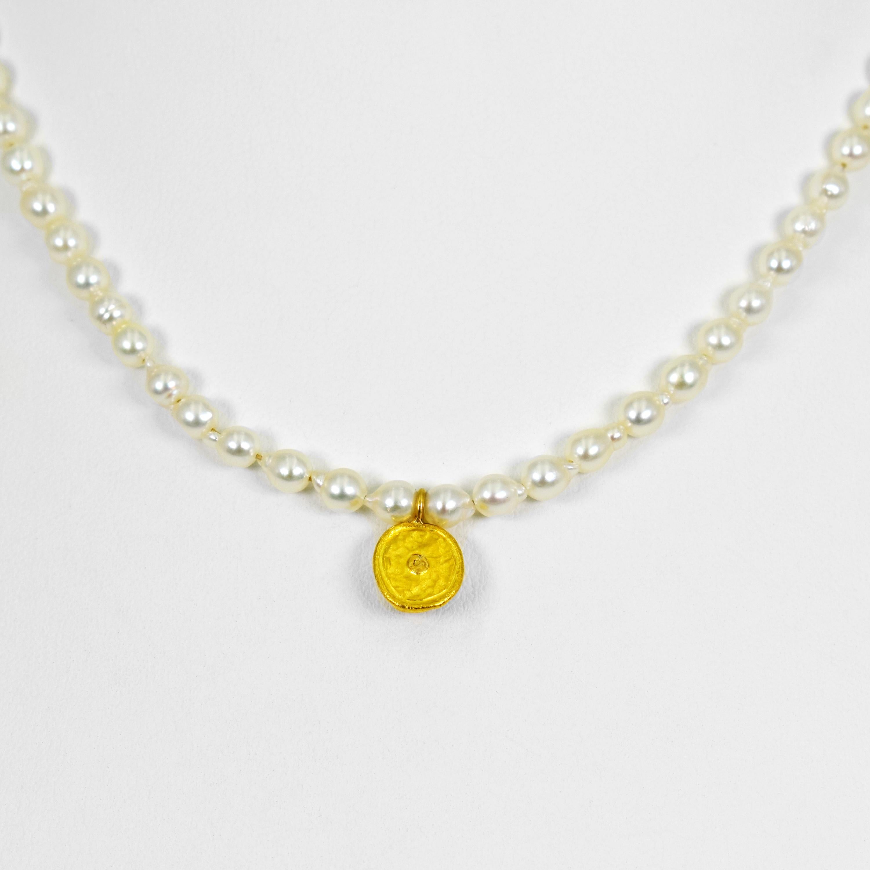 Perlenkette aus Süßwasserperlen und 22 Karat Gold Pedant Perlenstrang im Zustand „Neu“ im Angebot in Naples, FL