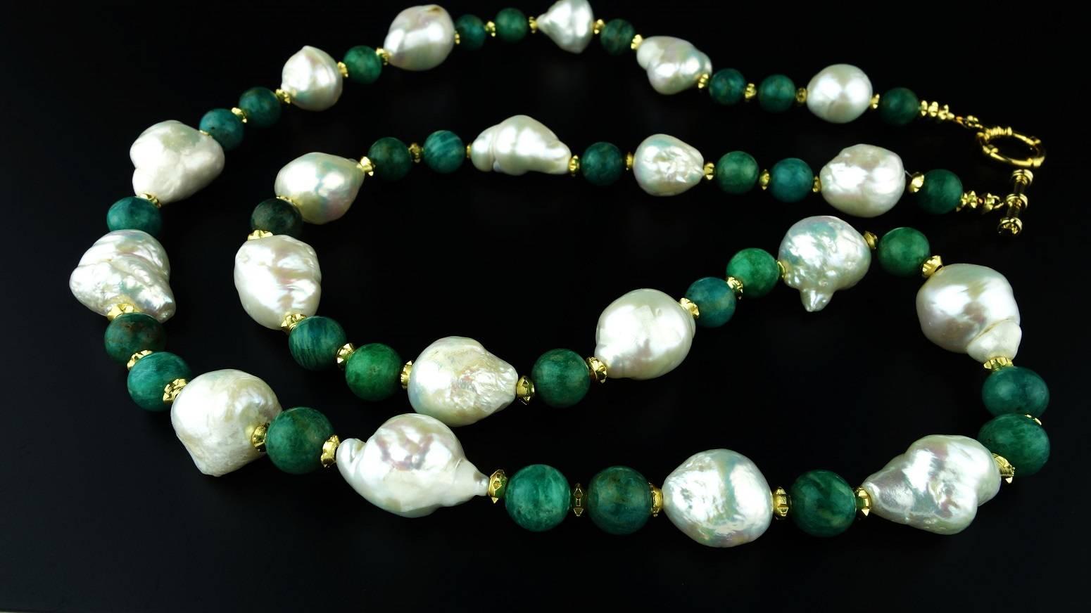 Bead AJD 28 Inch Freshwater Pearl and Amazonite Necklace June Birthstone