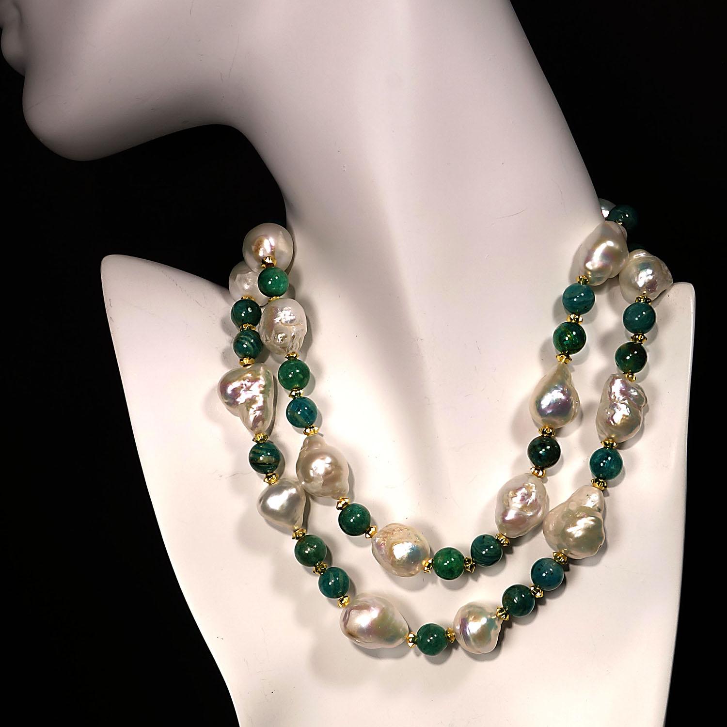 Women's AJD 28 Inch Freshwater Pearl and Amazonite Necklace June Birthstone