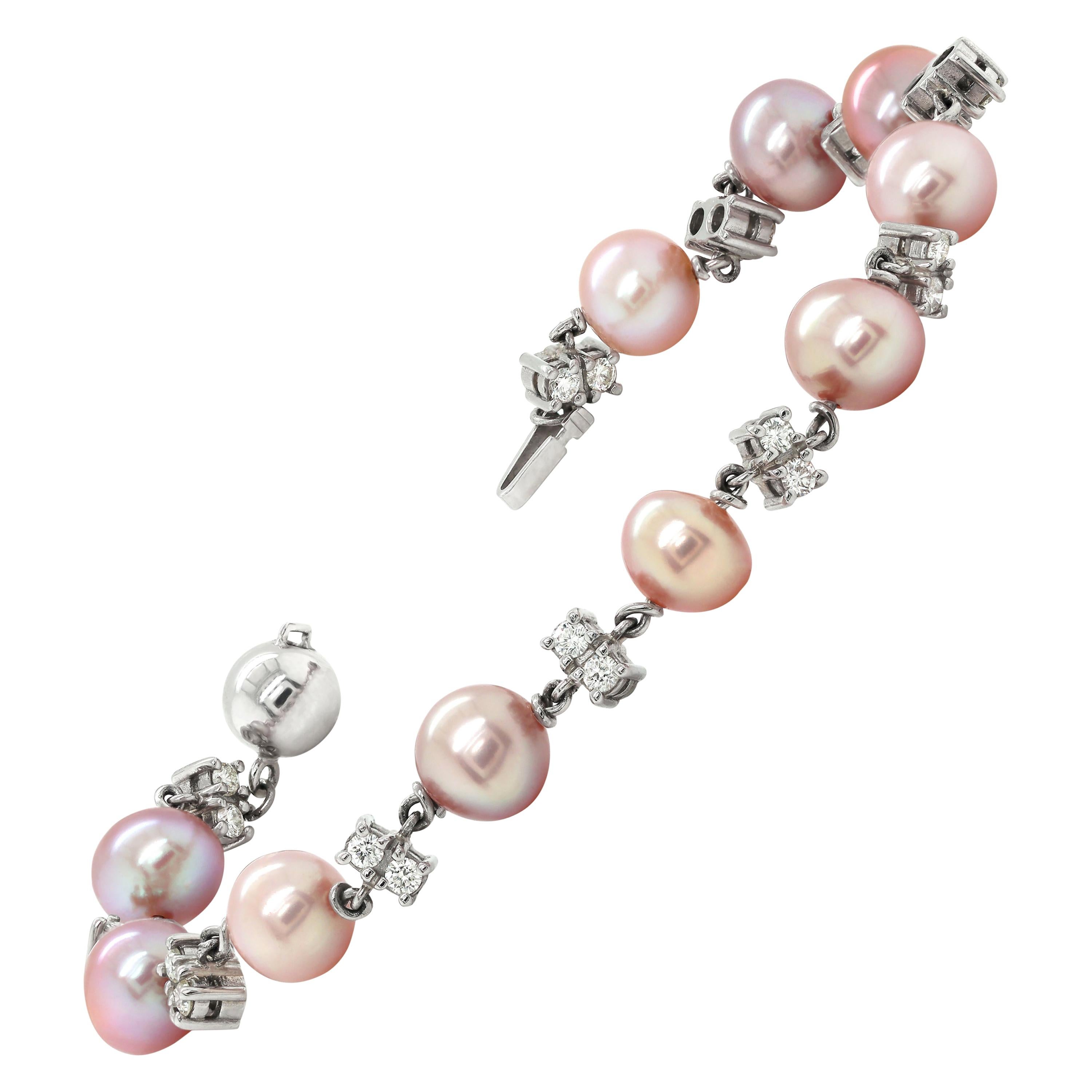 Freshwater Pearl and Diamond 18 Carat White Gold Bracelet For Sale