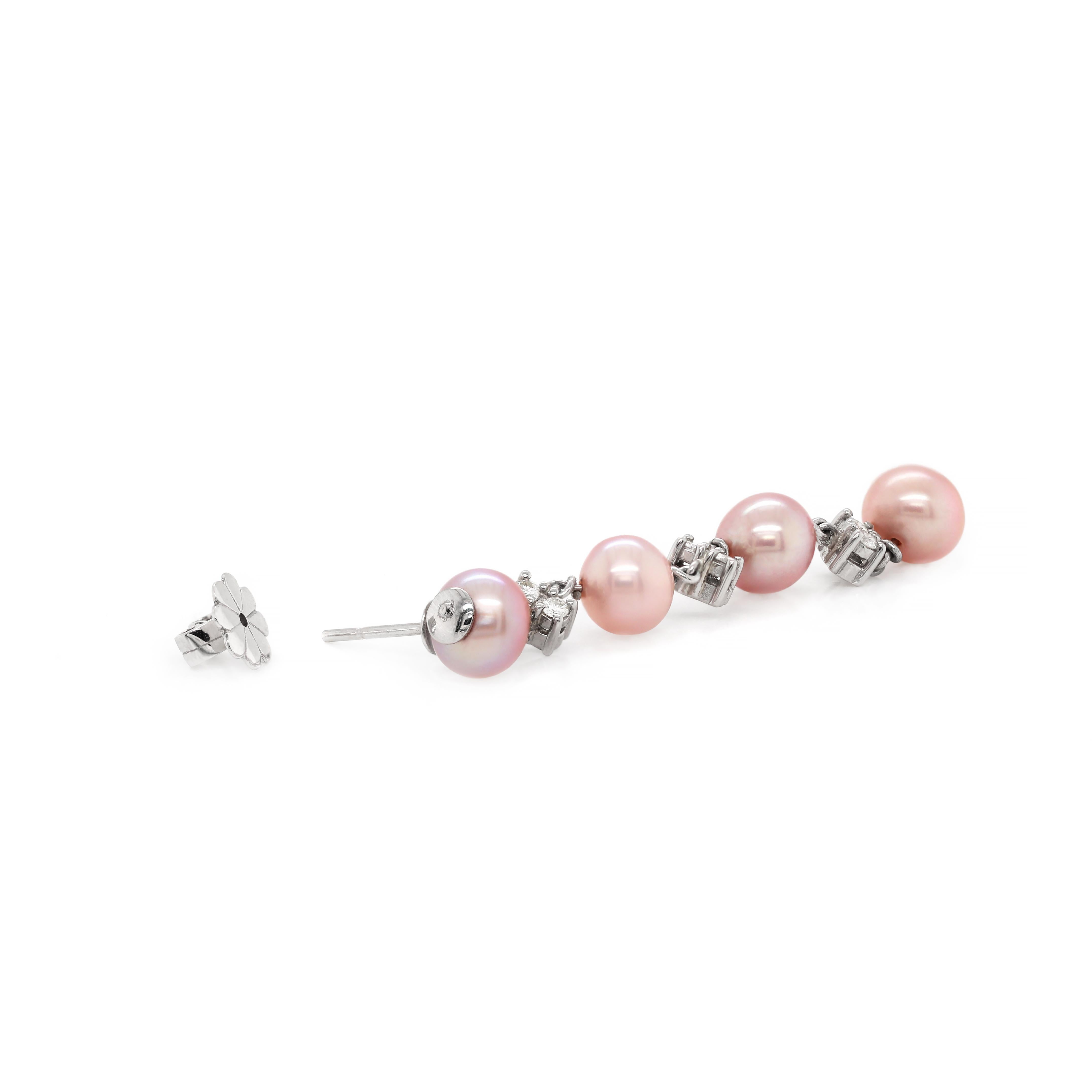Modern Freshwater Pearl and Diamond 18 Carat White Gold Drop Earrings
