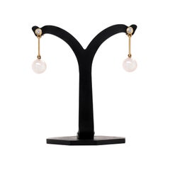 Freshwater Pearl and Diamond 18 Carat Yellow Gold Drop Earrings