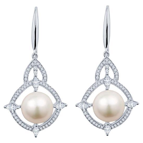 Pendientes de gota de oro blanco de 18 quilates con perlas de agua dulce y diamantes