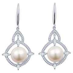 Pendientes de gota de oro blanco de 18 quilates con perlas de agua dulce y diamantes