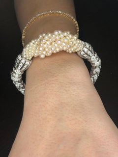 Freshwater Pearl and Diamond Cuff Bracelet
