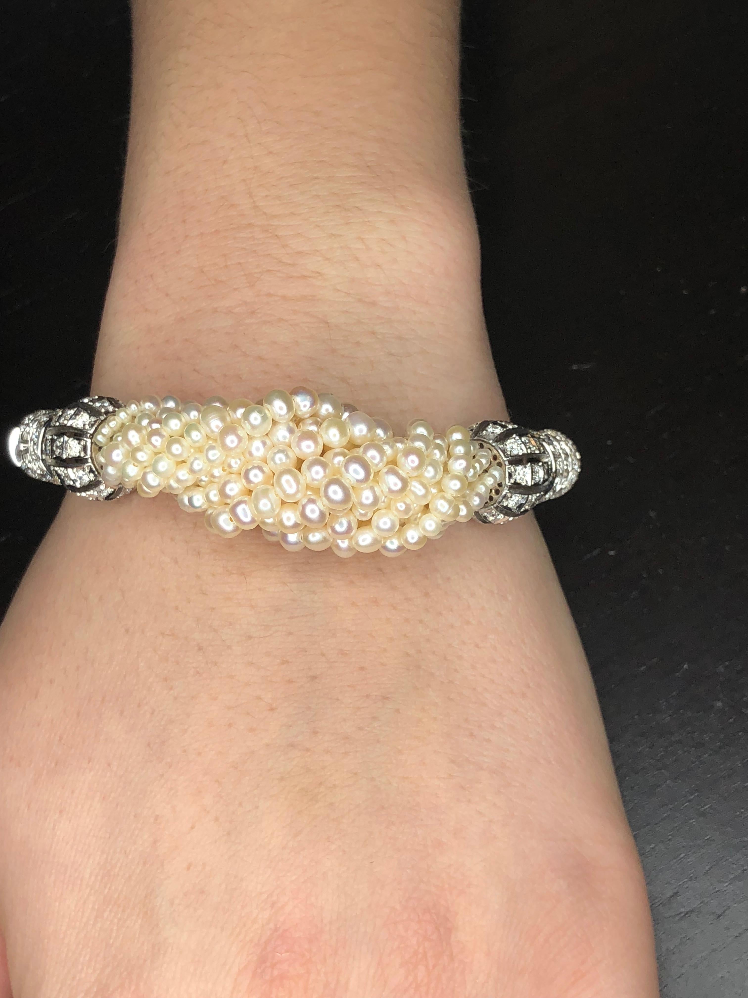 Women's or Men's Freshwater Pearl and Diamond Cuff Bracelet For Sale