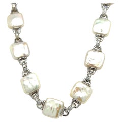 Freshwater Pearl and Diamond Necklace in 18K Gold