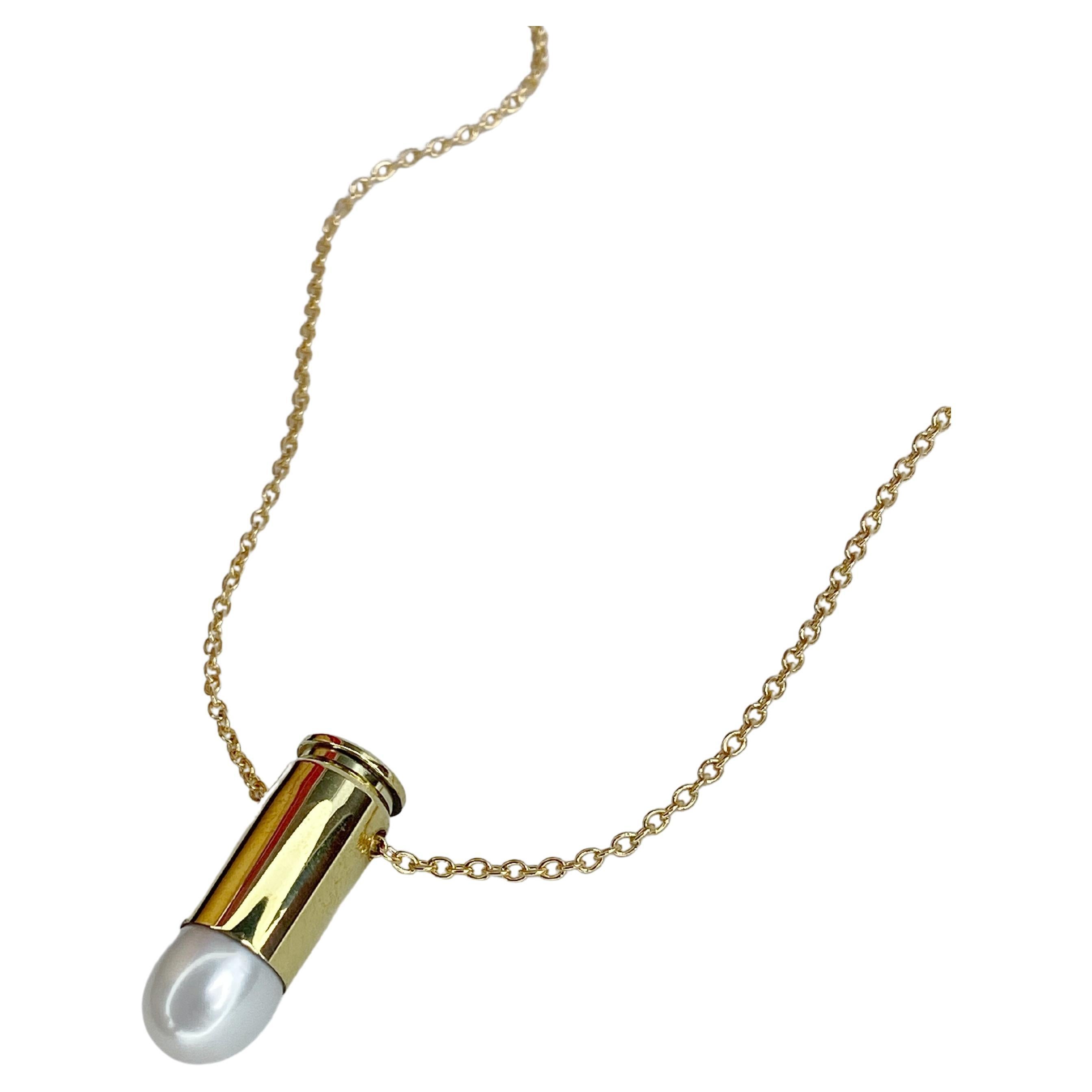 Freshwater pearl and gold filled bullet pendant. For Sale