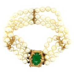 Freshwater Pearl and Jadeite Bracelet in 14 Karat Gold 1970s