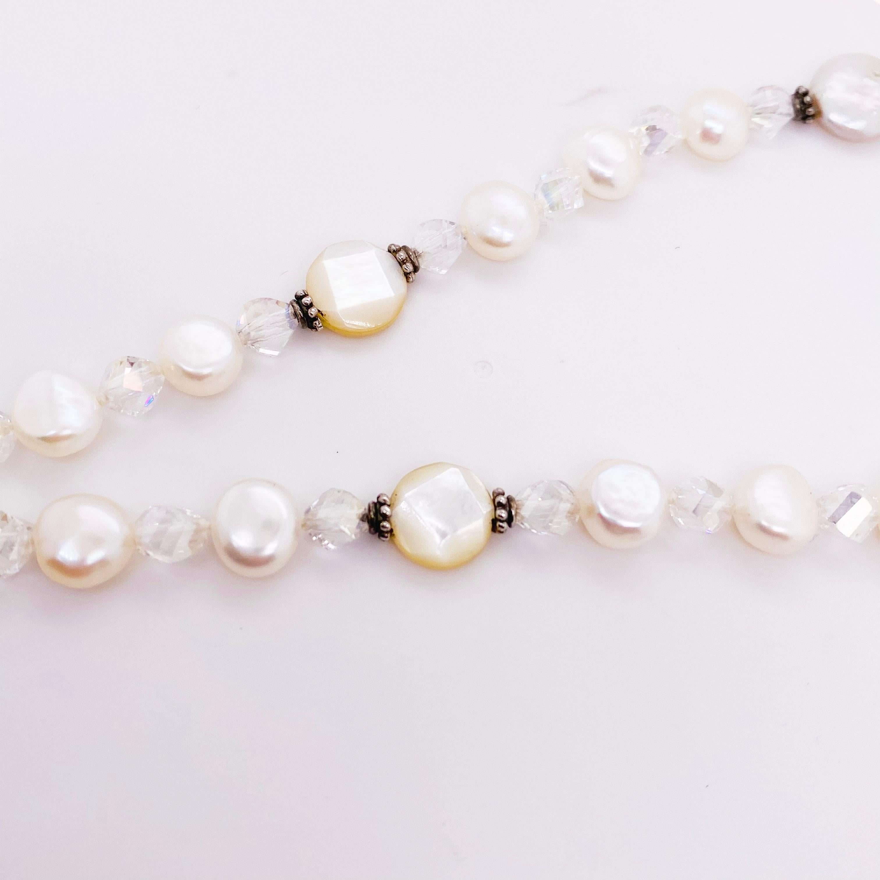 Perlenkette mit großem Anhänger, Süßwasserperlen und Perlmuttperlen Damen
