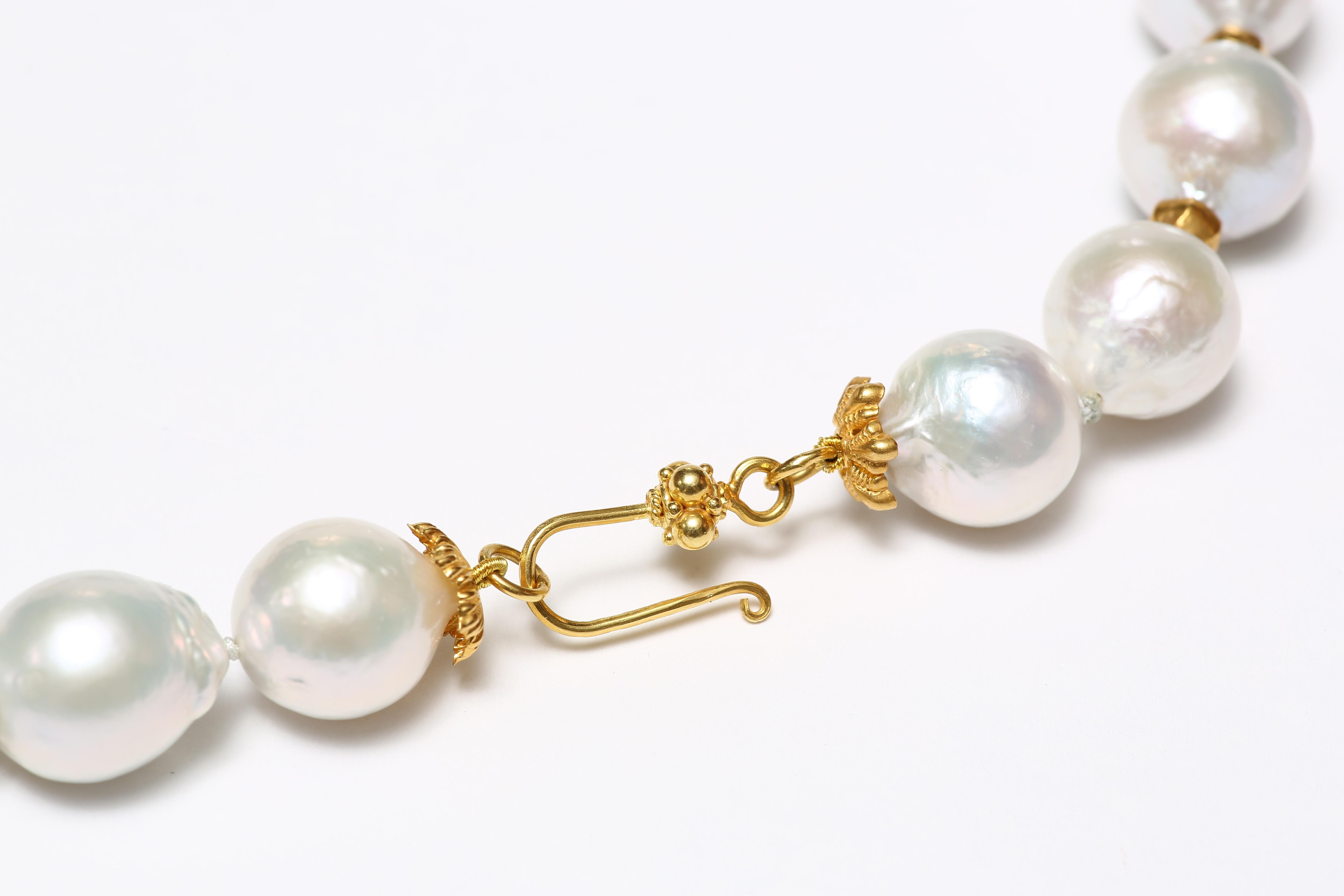 Bead Freshwater Pearl and Old Wax Gold Necklace For Sale
