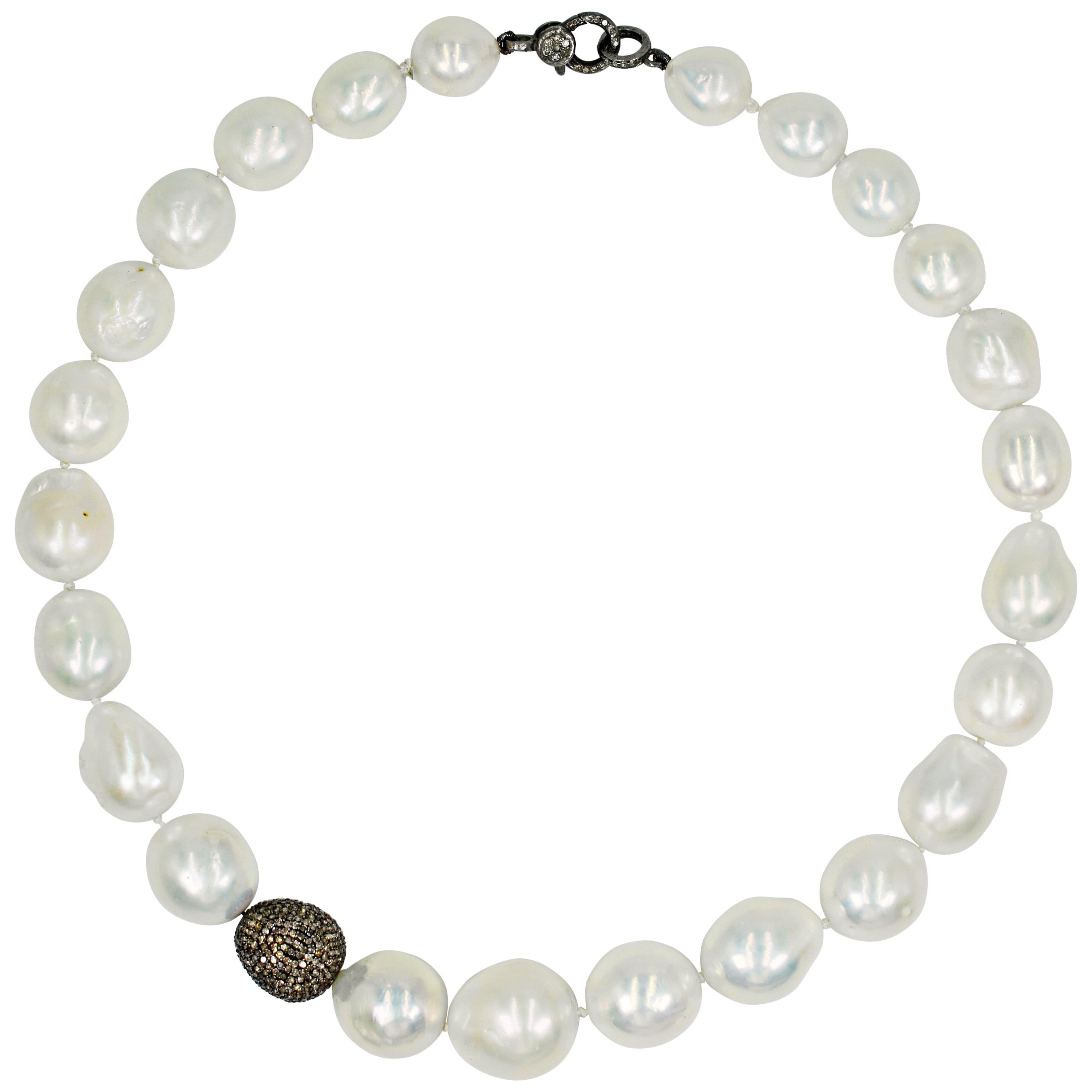 Freshwater Pearl and Pavé Diamond Beaded Collar Necklace