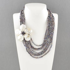 Freshwater Pearl and SeaShell Multi Strand Choker Necklace