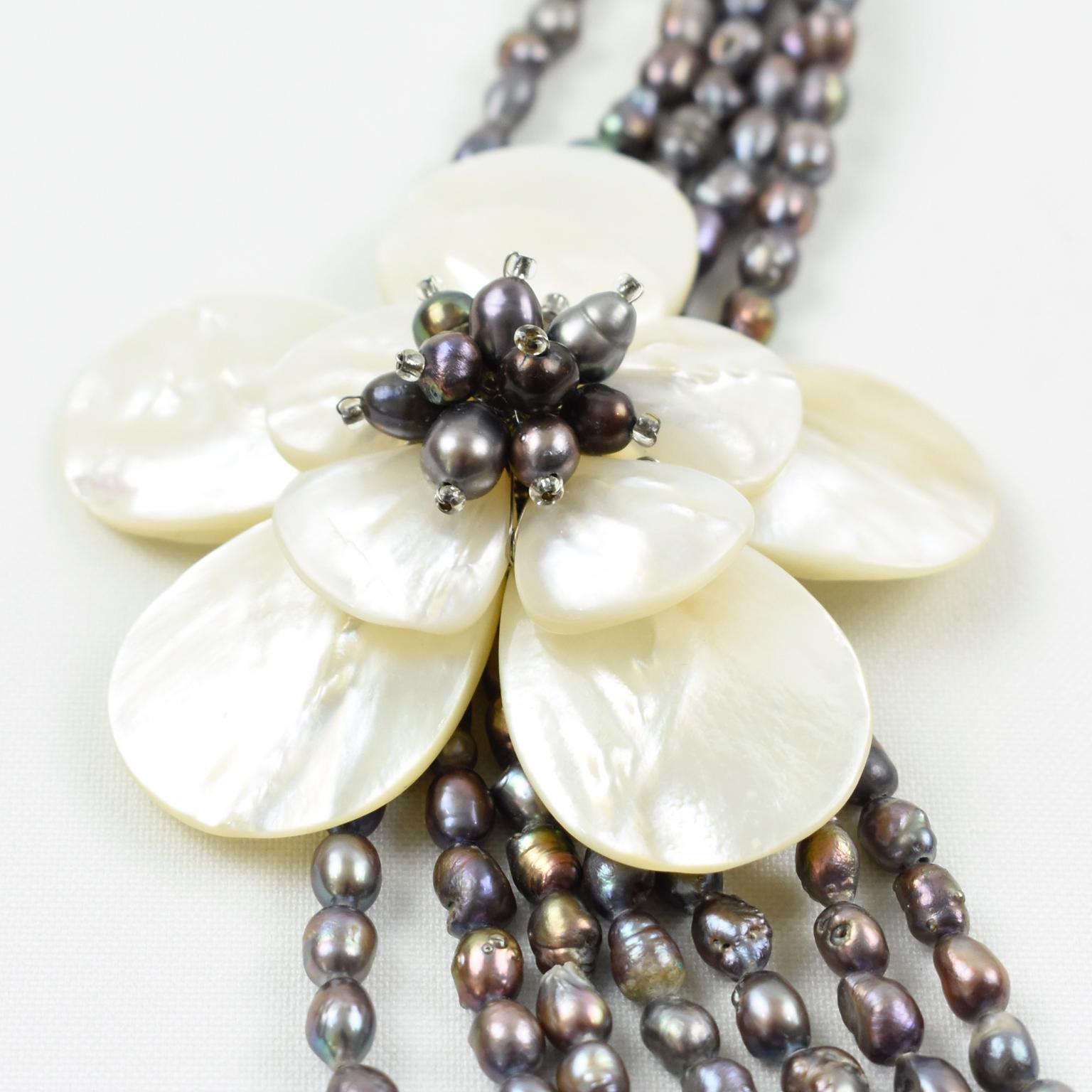 Freshwater Pearl and SeaShell Multi Strand Choker Necklace In Excellent Condition For Sale In Atlanta, GA