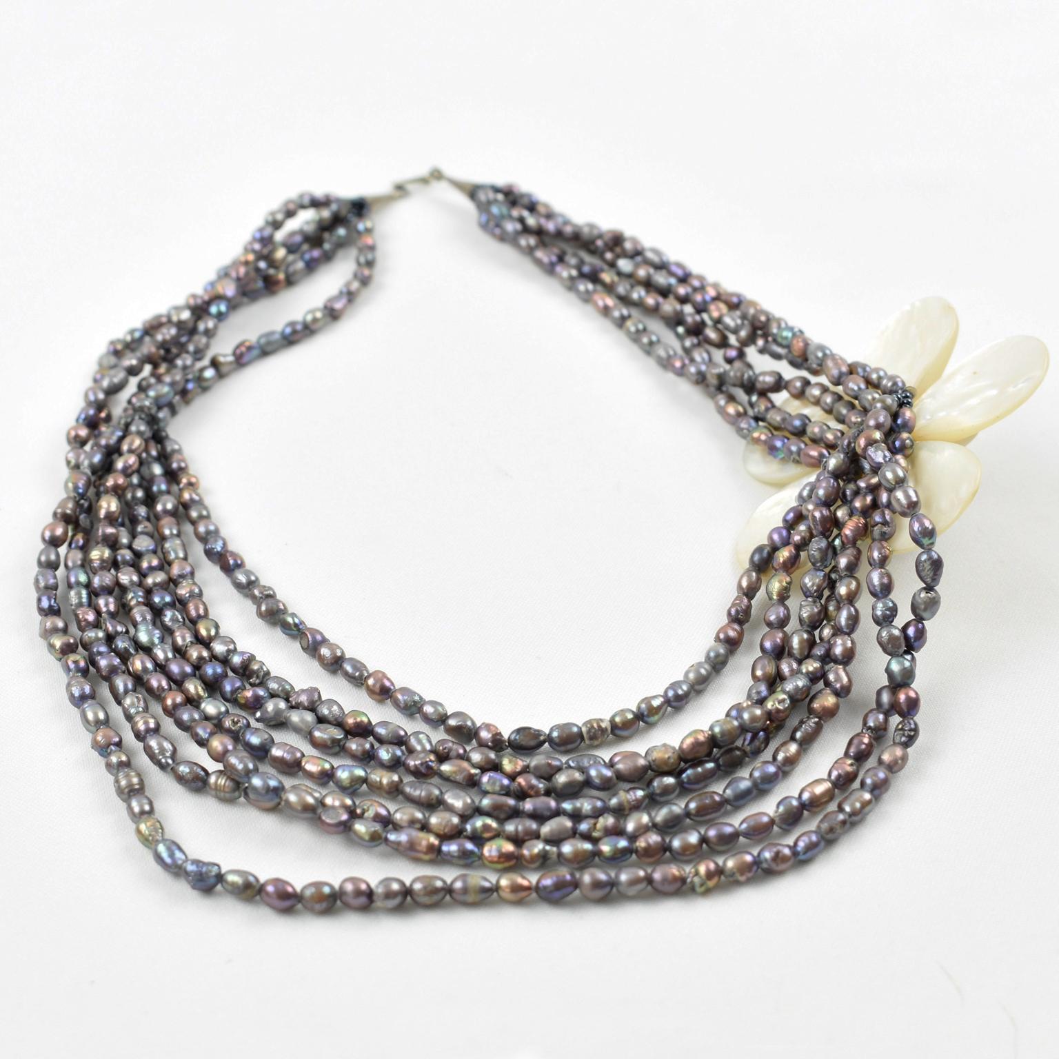 Freshwater Pearl and SeaShell Multi Strand Choker Necklace For Sale 2