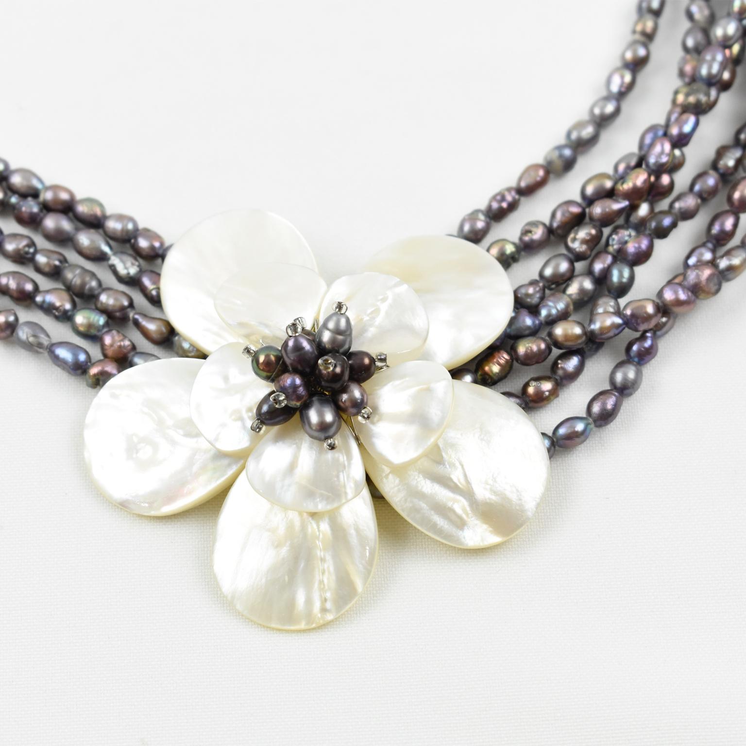 Freshwater Pearl and SeaShell Multi Strand Choker Necklace For Sale 3