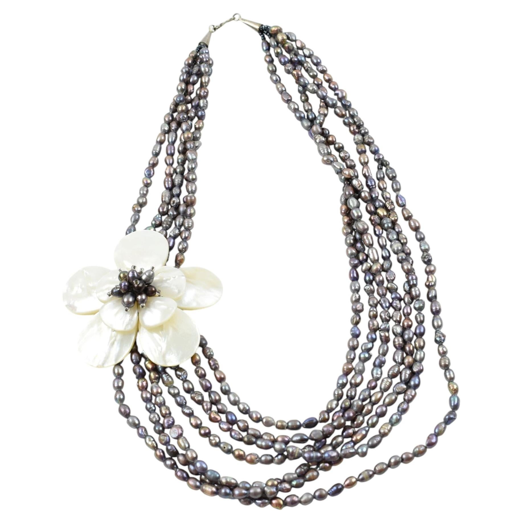Freshwater Pearl and SeaShell Multi Strand Choker Necklace