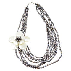 Freshwater Pearl and SeaShell Multi Strand Choker Necklace