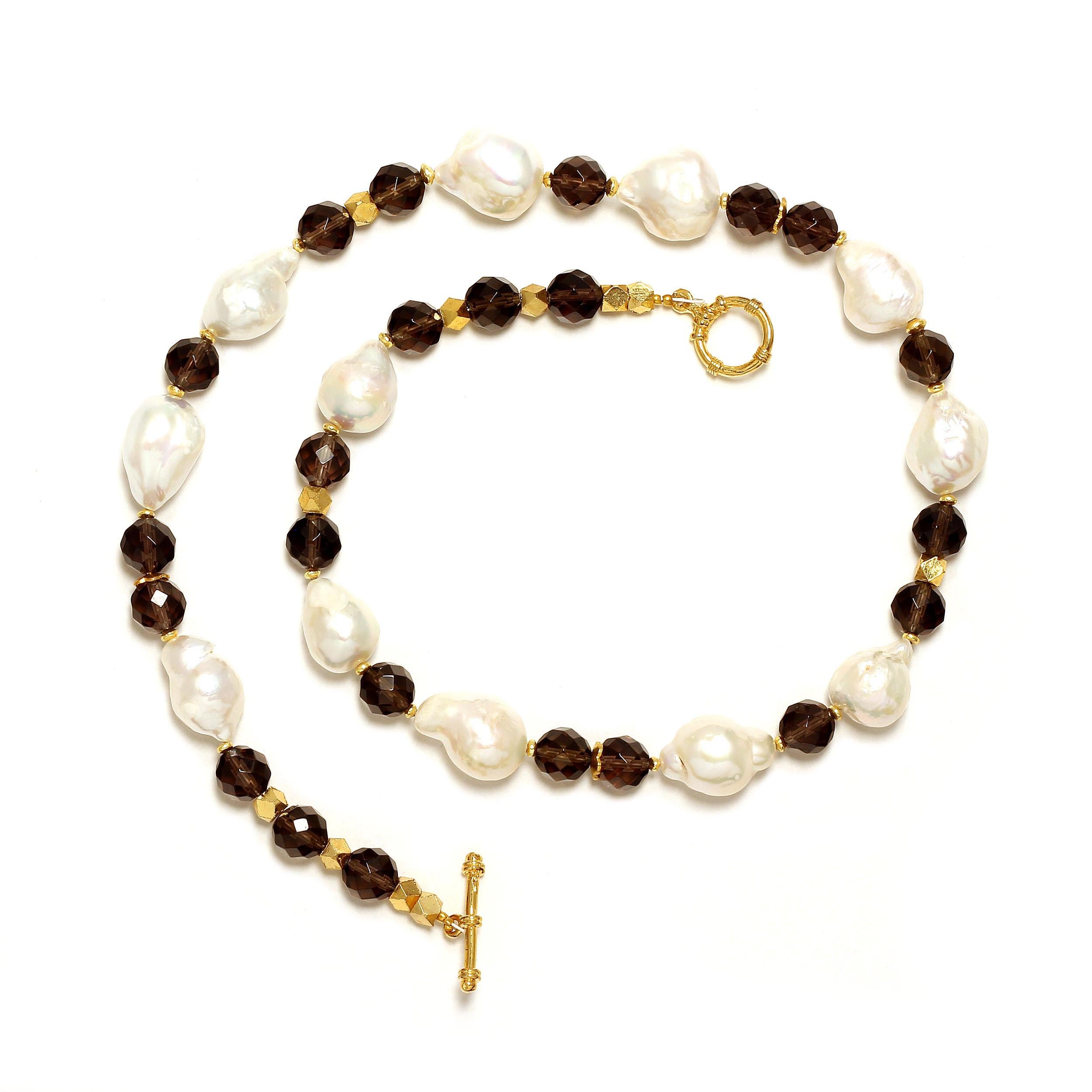 Artisan AJD Freshwater Pearl and Smoky Quartz Necklace June Birthstone