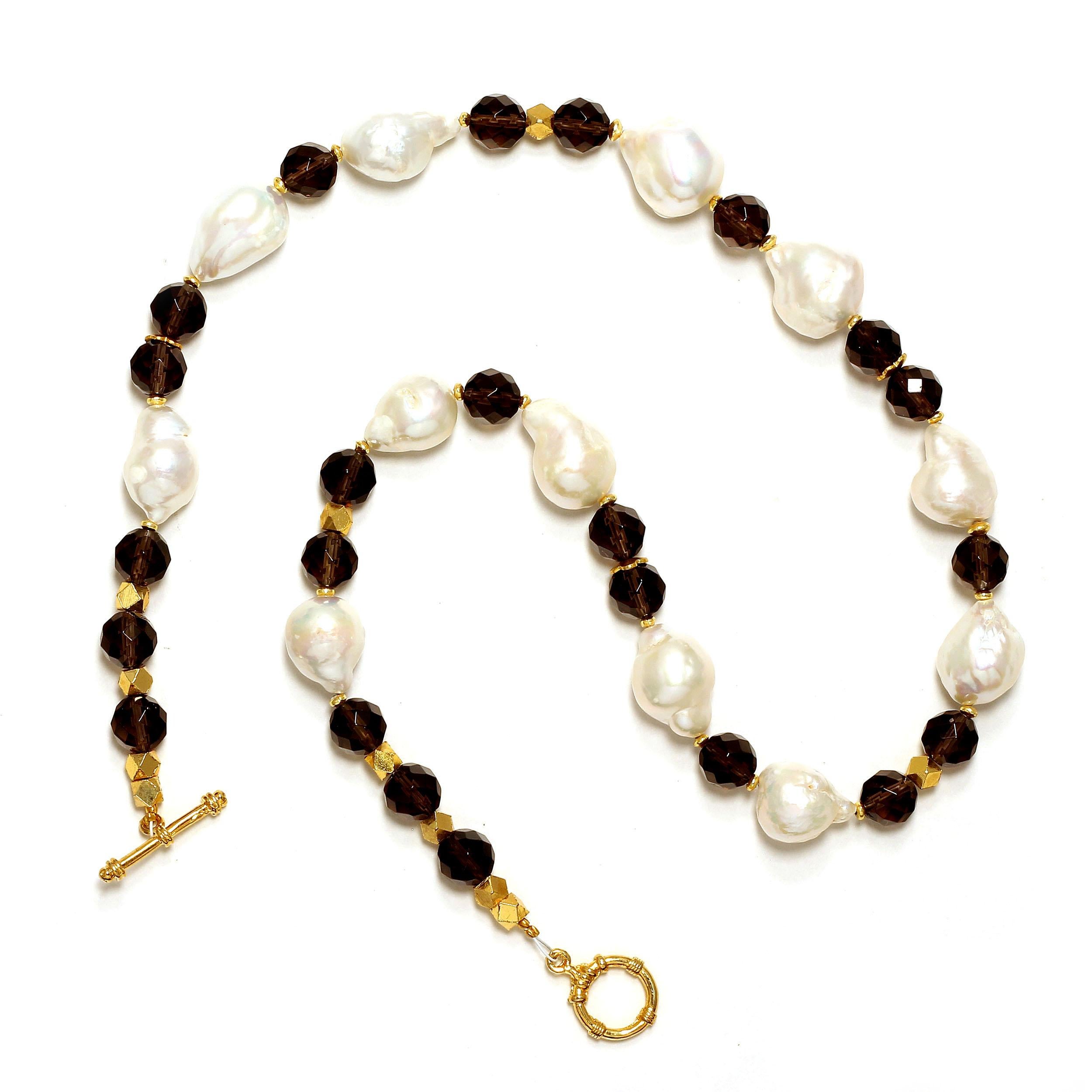 Bead AJD Freshwater Pearl and Smoky Quartz Necklace June Birthstone