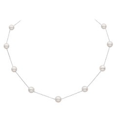 Freshwater Pearl and Sterling Silver 11-Pearl Tin-Cup Necklace 8.5-9.5mm