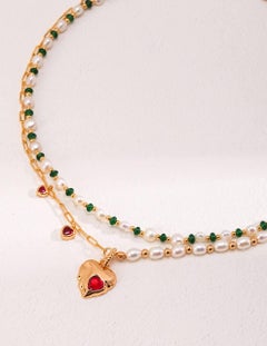 Collana di perle d'acqua dolce e crisoberillo sintetico