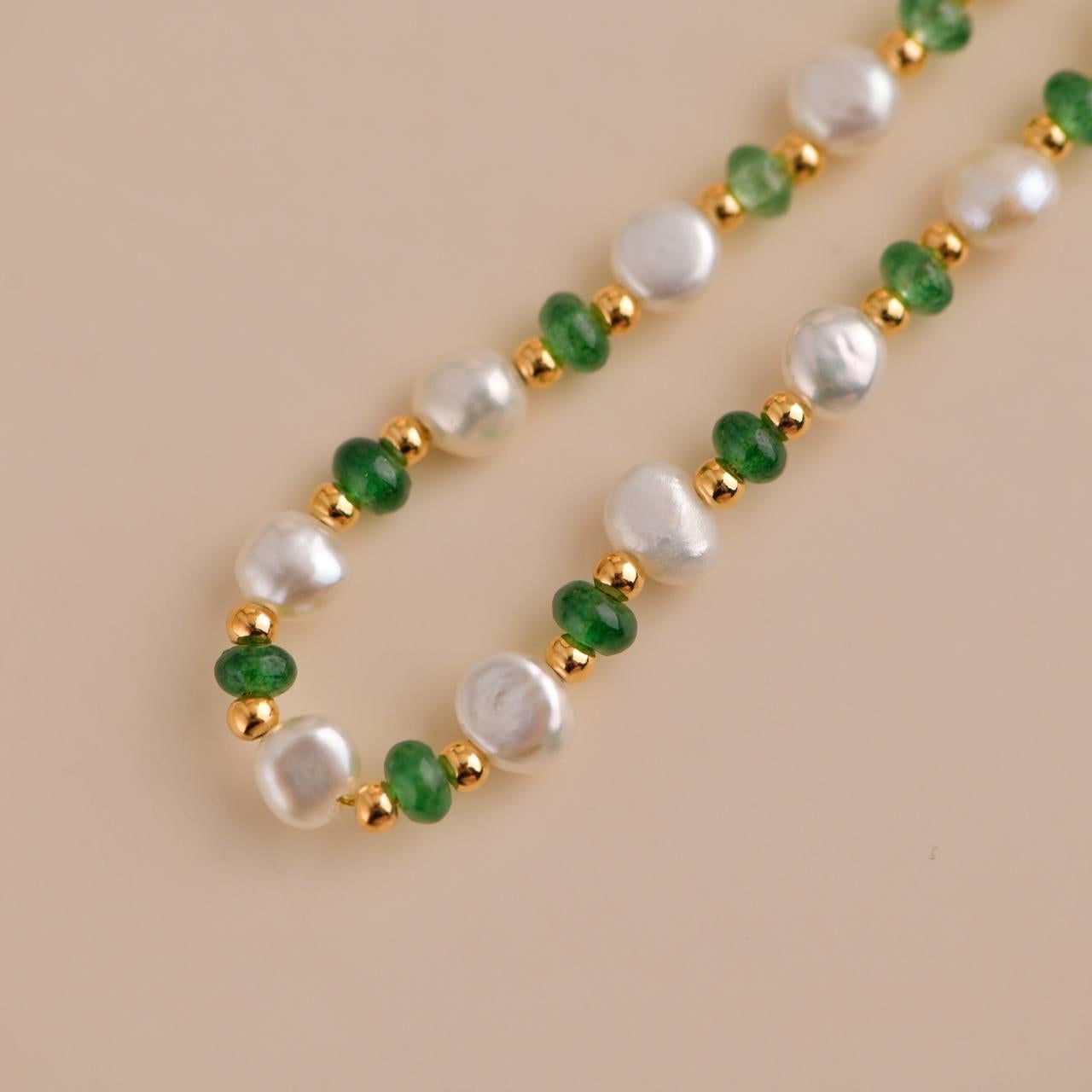 Perle Collier en perles d'eau douce et chrysobéryl synthétique en vente