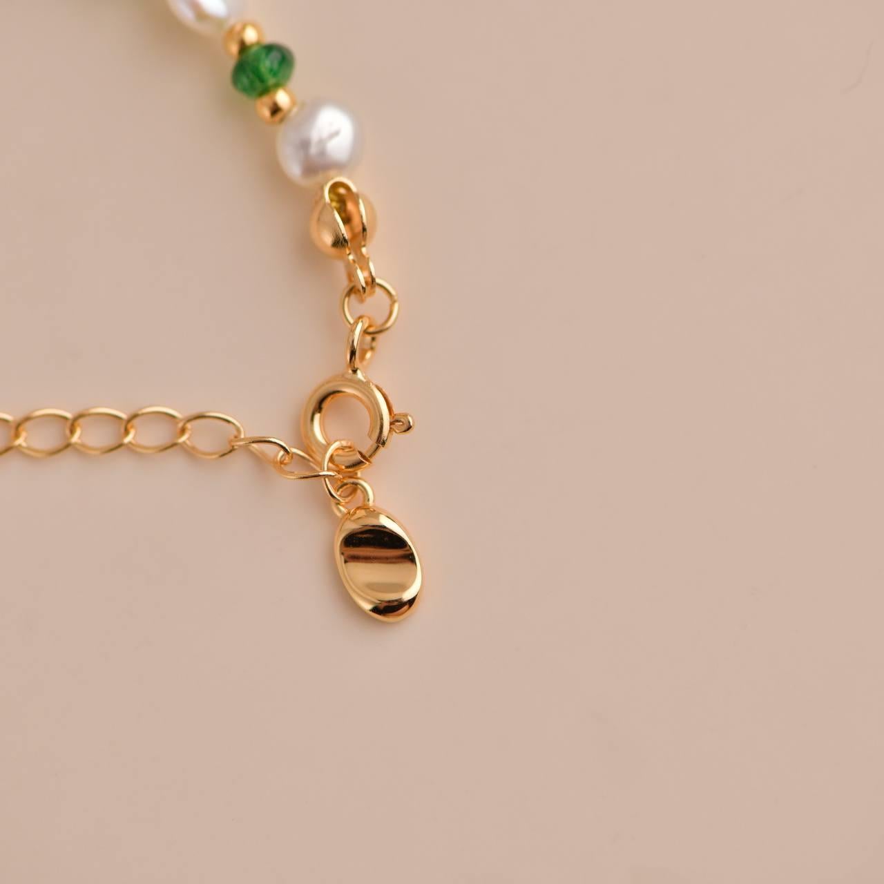 Bead Freshwater Pearl and Synthetic Chrysoberyl Necklace For Sale