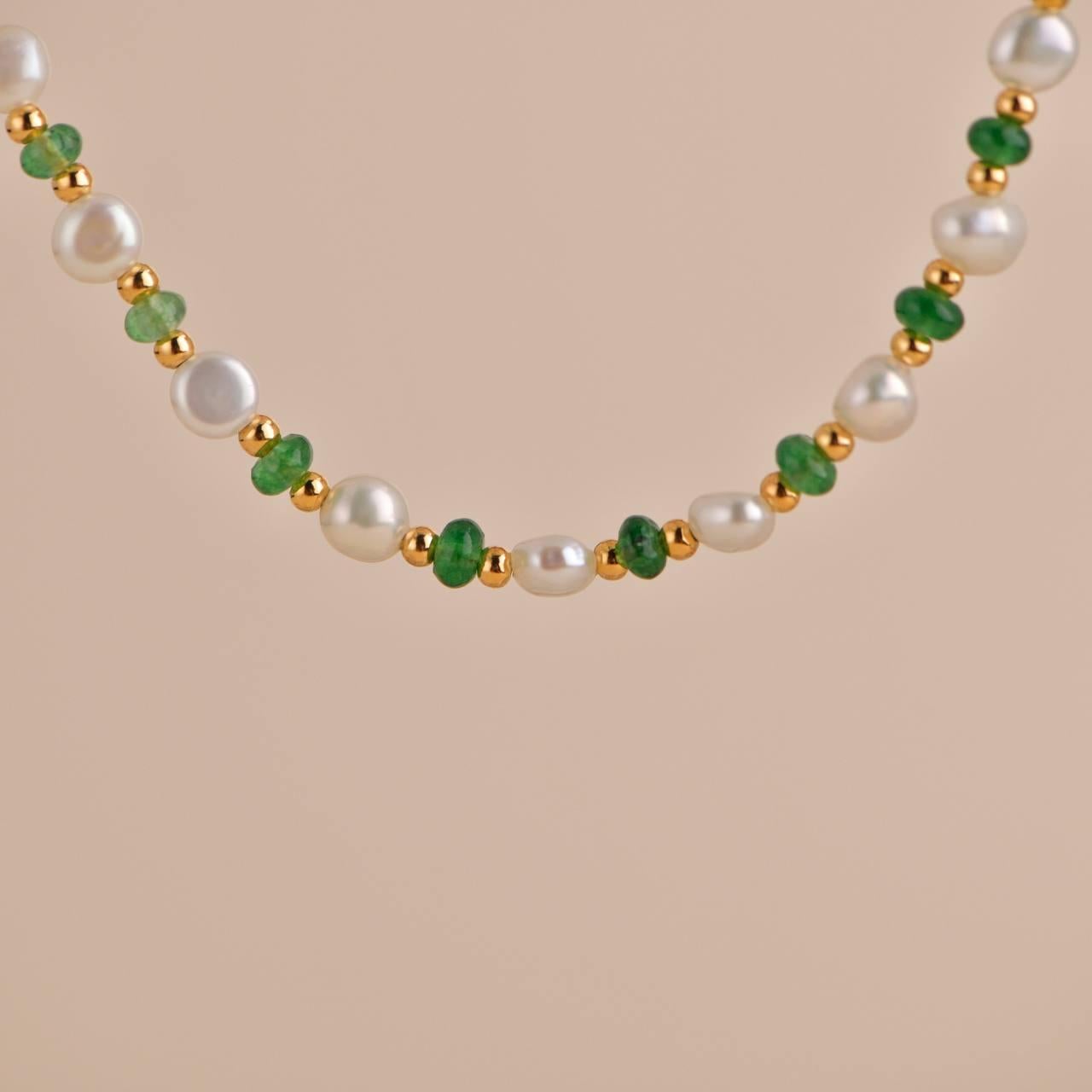 Freshwater Pearl and Synthetic Chrysoberyl Necklace For Sale 1