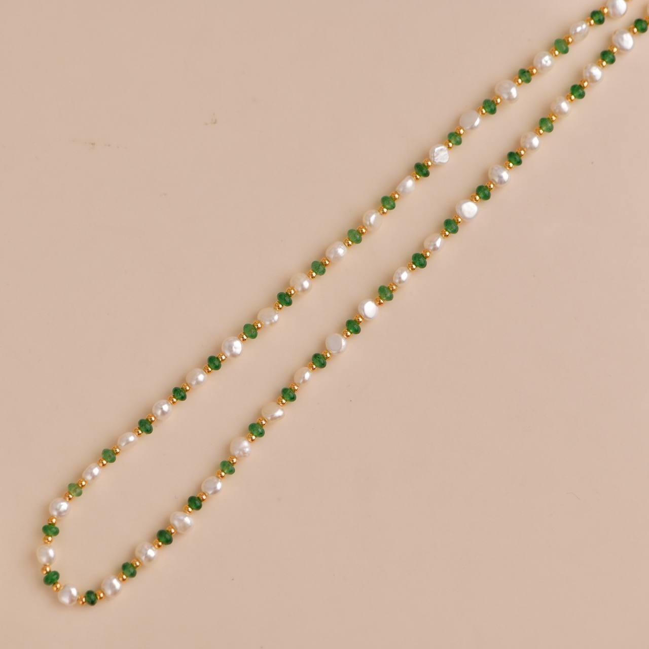 Freshwater Pearl and Synthetic Chrysoberyl Necklace For Sale 2