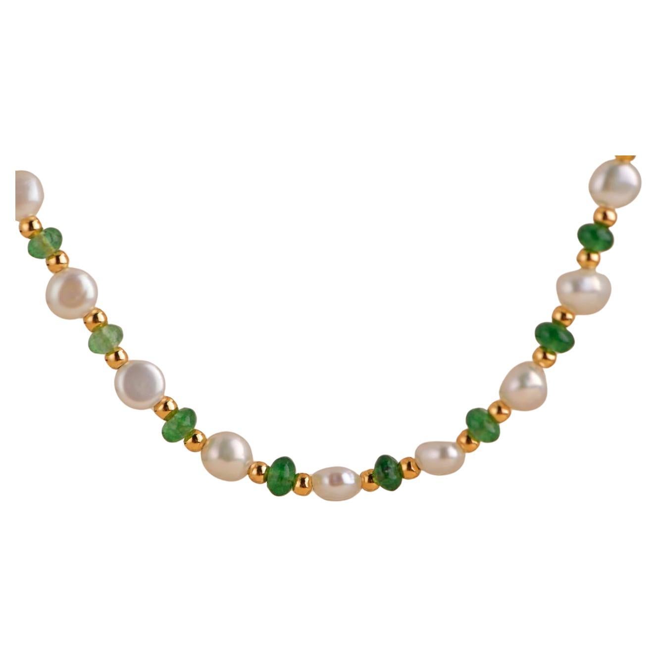 Freshwater Pearl and Synthetic Chrysoberyl Necklace For Sale