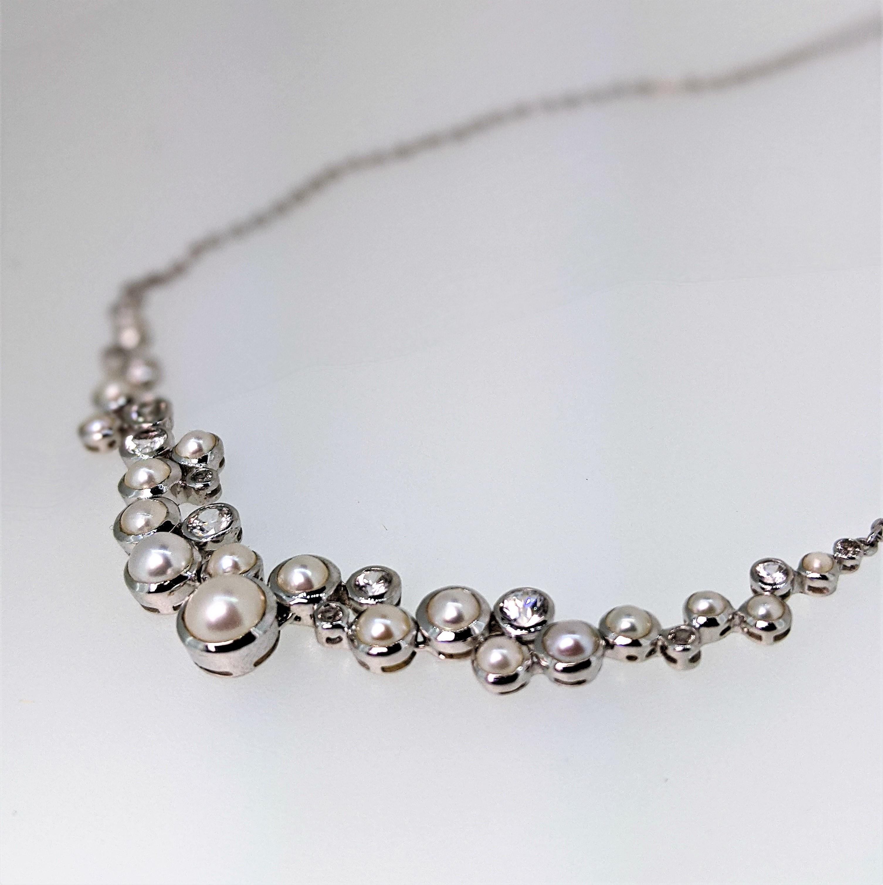 Round Cut Freshwater Pearl and White Zircon Necklace