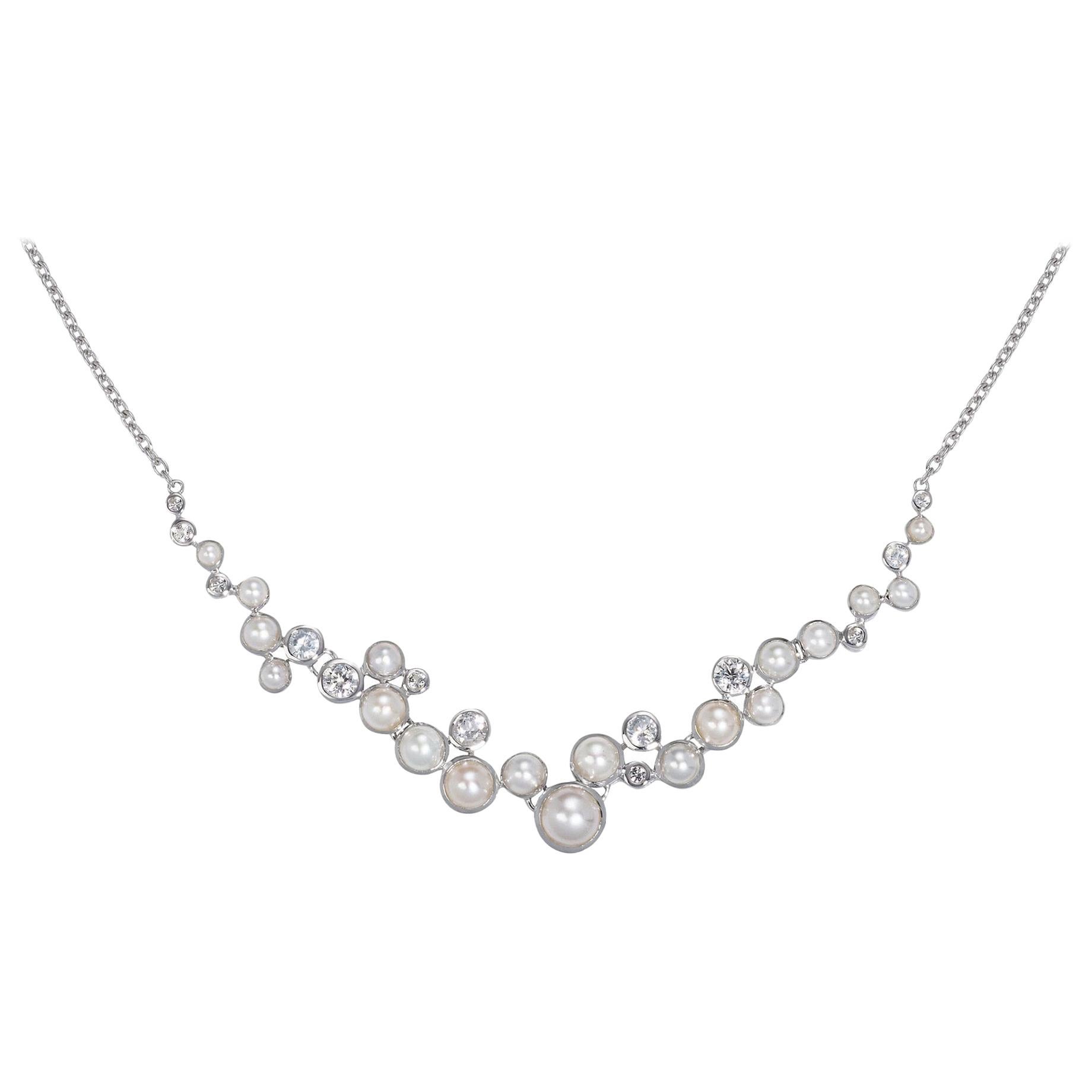 Freshwater Pearl and White Zircon Necklace