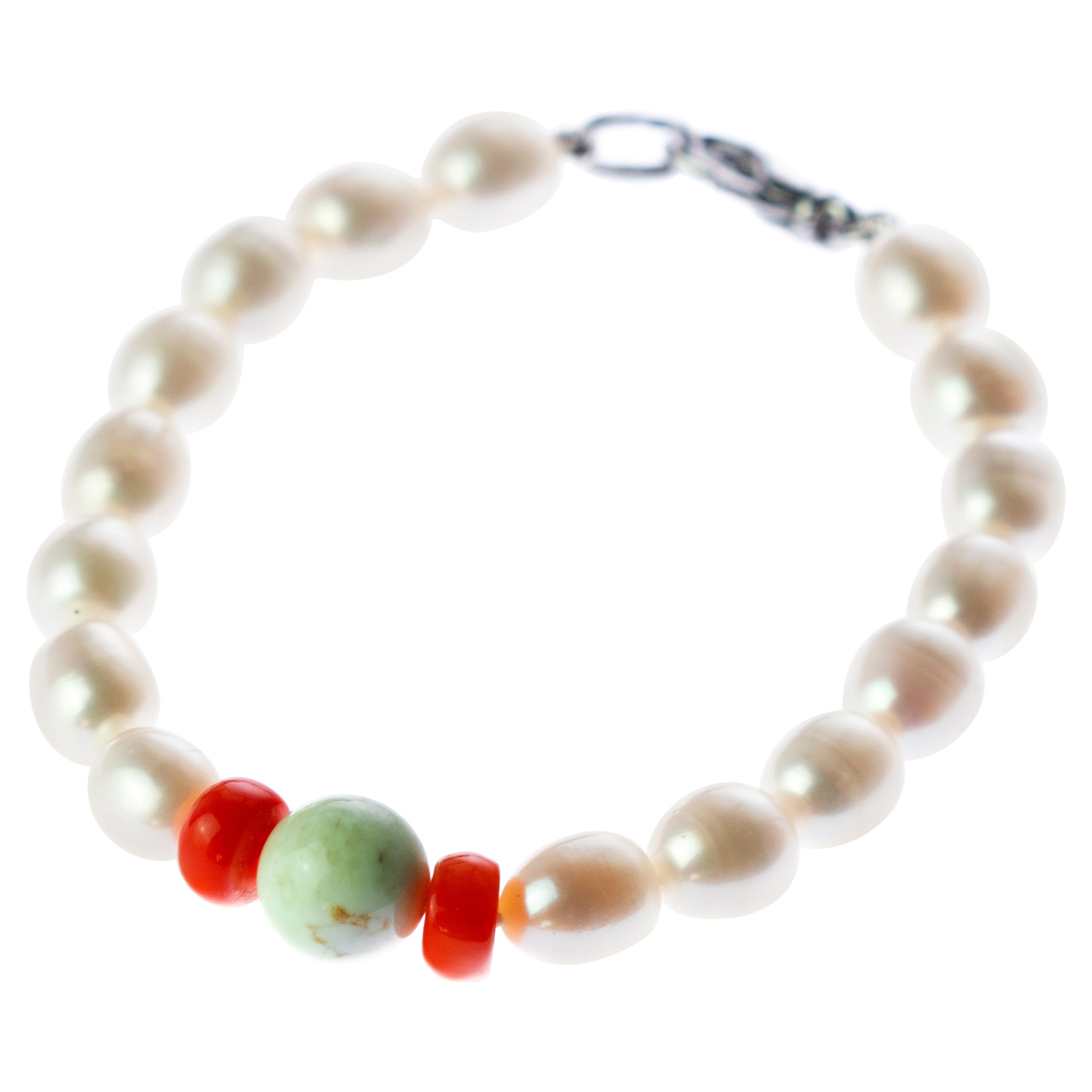 Perla d'acqua dolce Bambù Corallo Serpentino Bracciale moderno di perline fatto a mano Chic