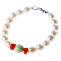 Freshwater Pearl Bamboo Coral Serpentine Modern Beaded Handmade Chic Bracelet