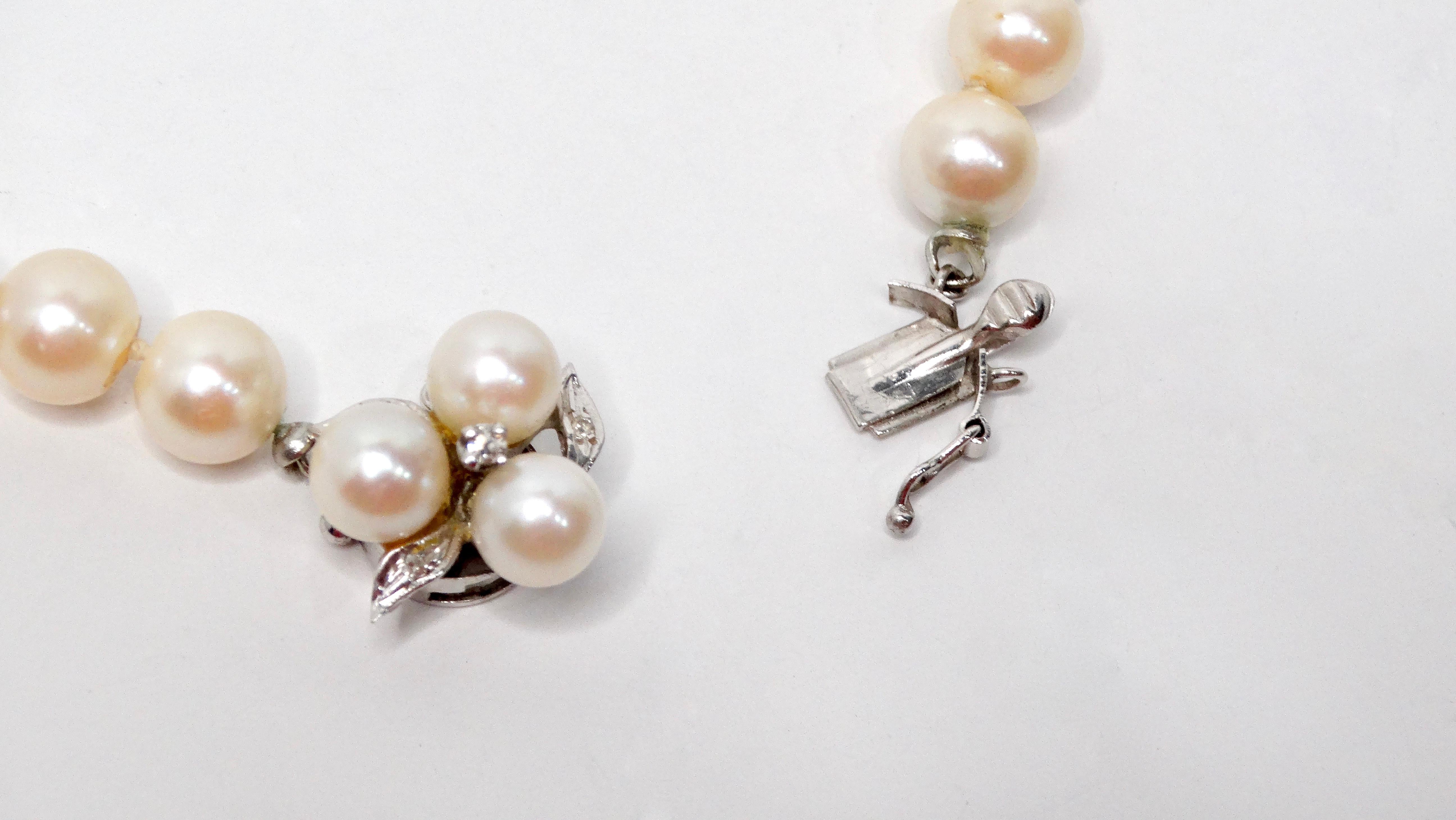 Women's Freshwater Pearl Beaded & 14k White Gold Necklace With Floral Pearl Charm Clasp For Sale