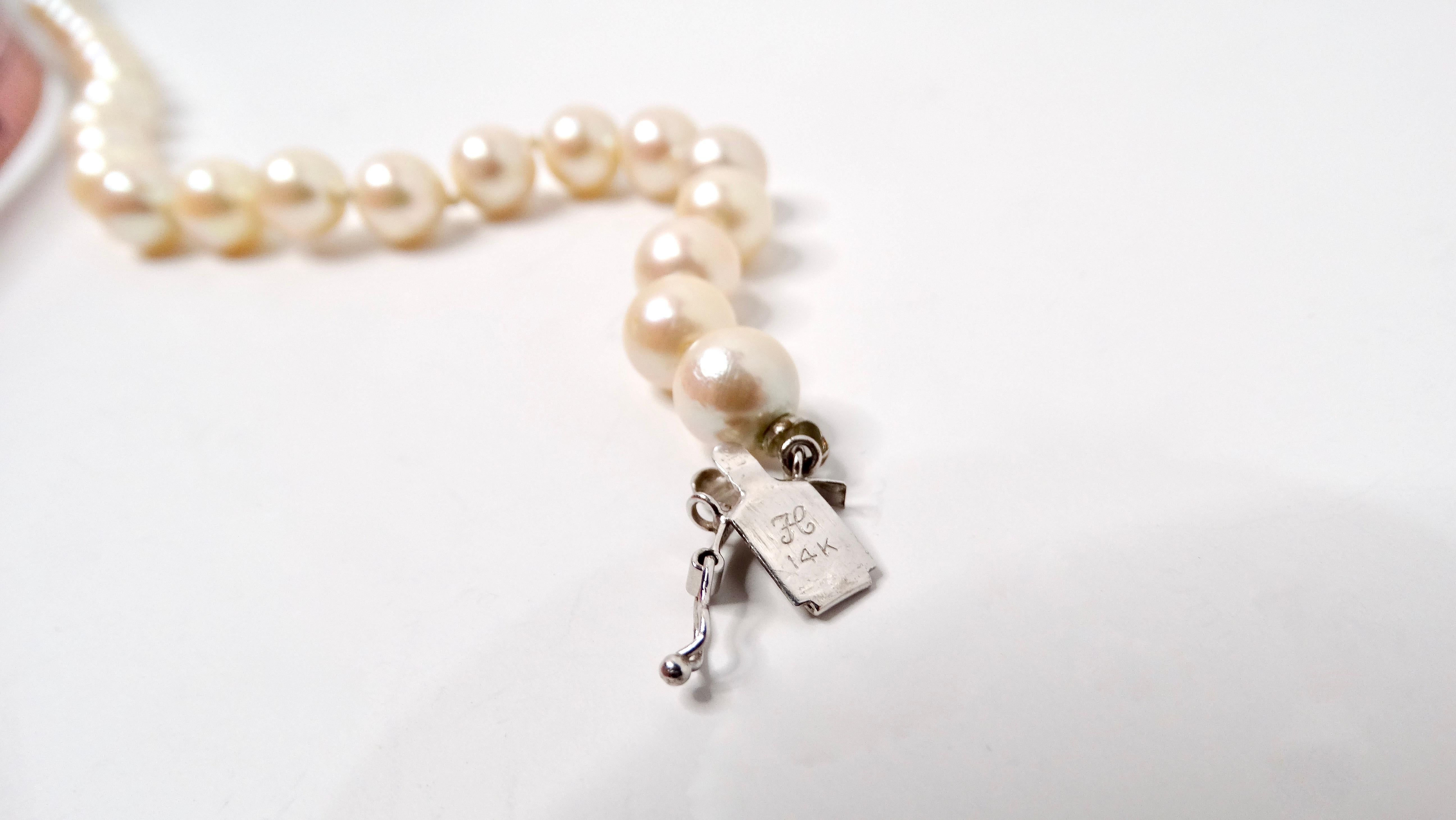 Freshwater Pearl Beaded & 14k White Gold Necklace With Floral Pearl Charm Clasp For Sale 4