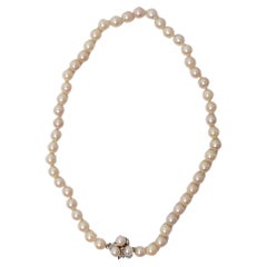 Freshwater Pearl Beaded & 14k White Gold Necklace With Floral Pearl Charm Clasp