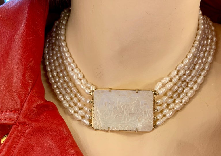 Freshwater Pearl Choker with Chinese MotherofPearl Gambling Chip 14 Karat at 1stDibs mother