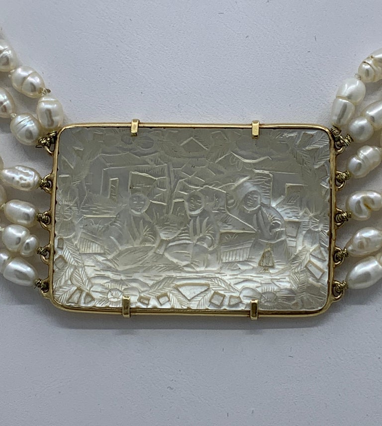 Freshwater Pearl Choker with Chinese MotherofPearl Gambling Chip 14 Karat at 1stDibs mother