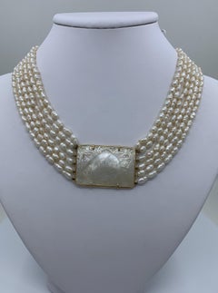 Freshwater Pearl Choker with Chinese Mother-of-Pearl Gambling Chip 14 Karat