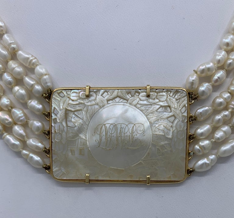 Freshwater Pearl Choker with Chinese MotherofPearl Gambling Chip 14 Karat at 1stDibs mother