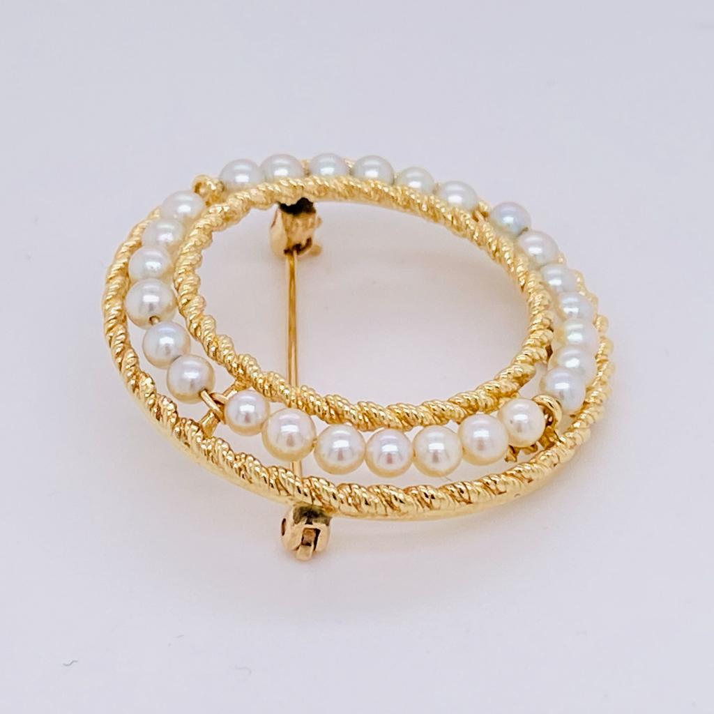 Women's Pearl & Gold Rope Circle Brooch 1.25