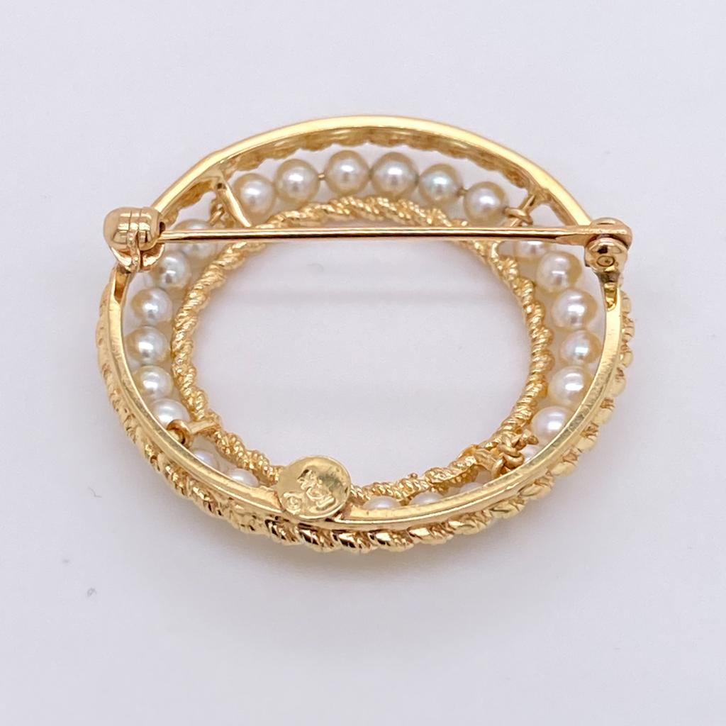 Pearl & Gold Rope Circle Brooch 1.25