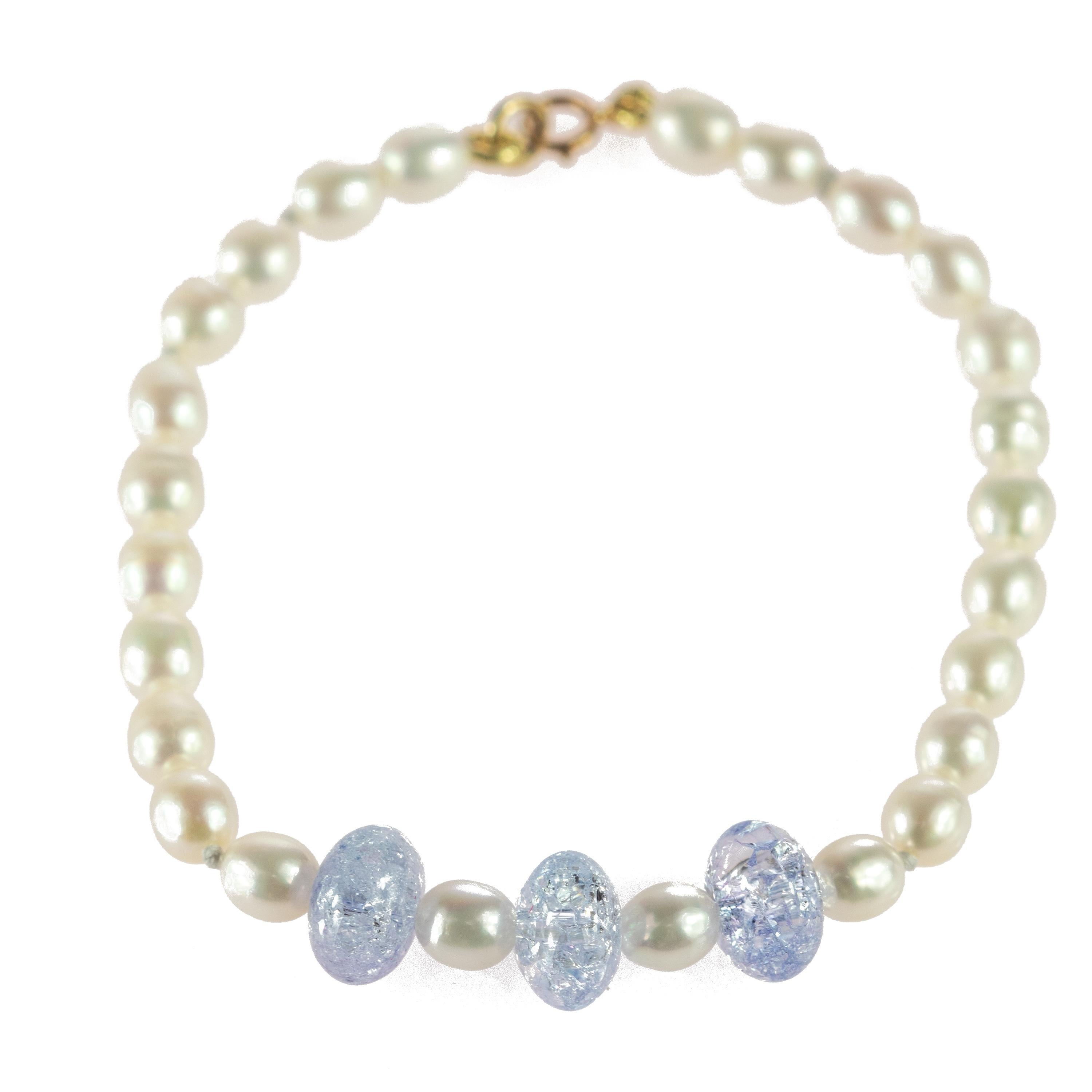 Bracelet moderne fait à la main en or blanc 18 carats avec perles d'eau douce et cristal Pour femmes en vente