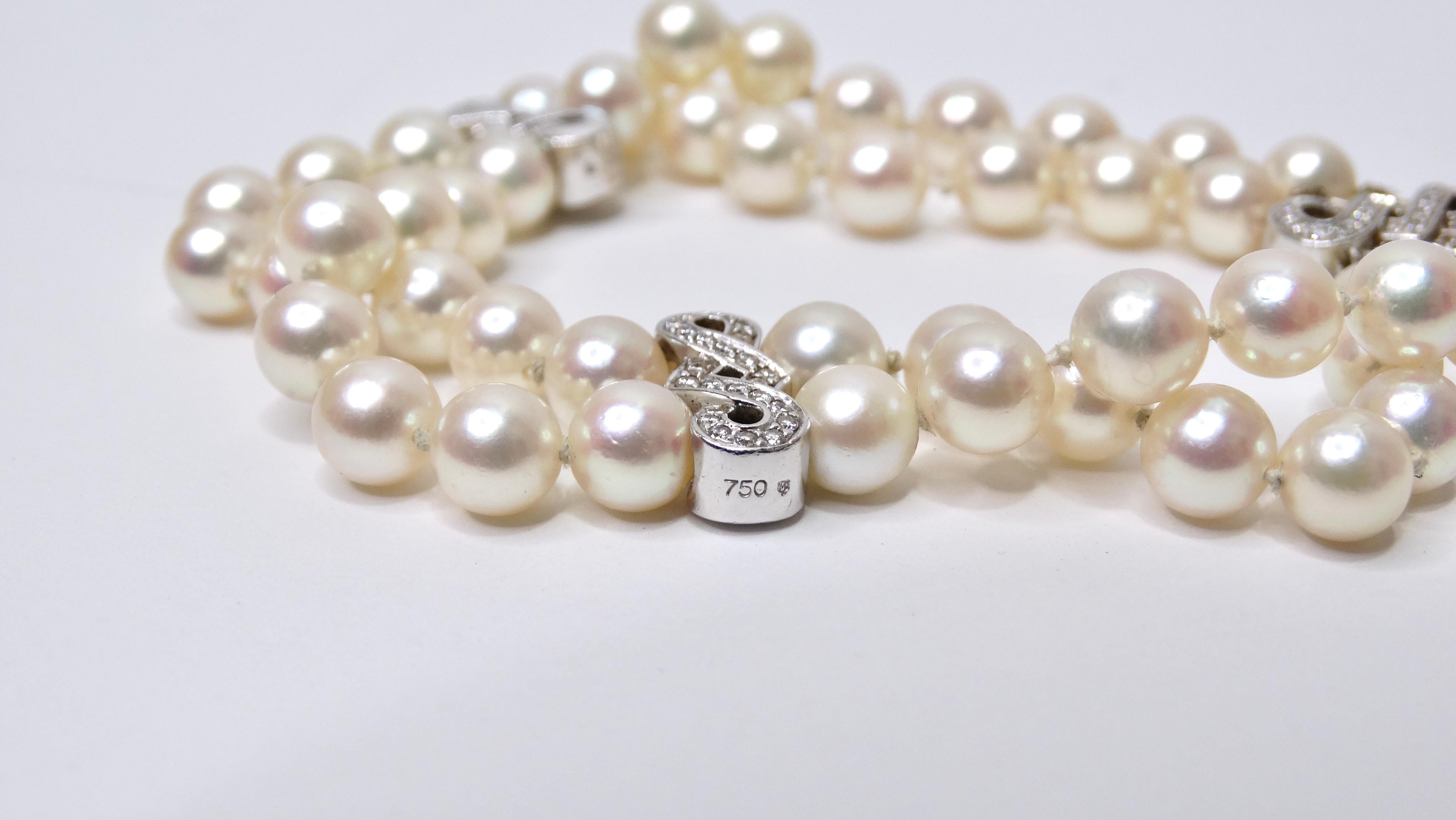 Perle Bracelet à double rang de perles d'eau douce et de diamants en vente